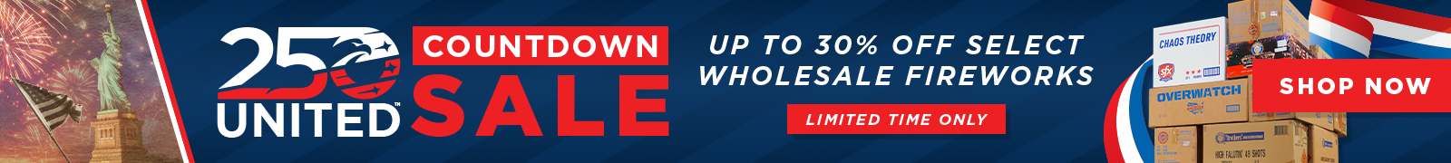 Save up to 30% on wholesale fireworks during our 250 United Countdown Sale!